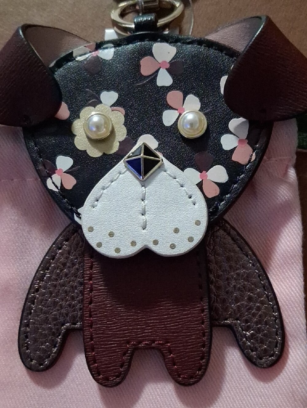 kate spade Floral Puppy Keychain Charm - Brown, Pink, White - Picture 3 of 6